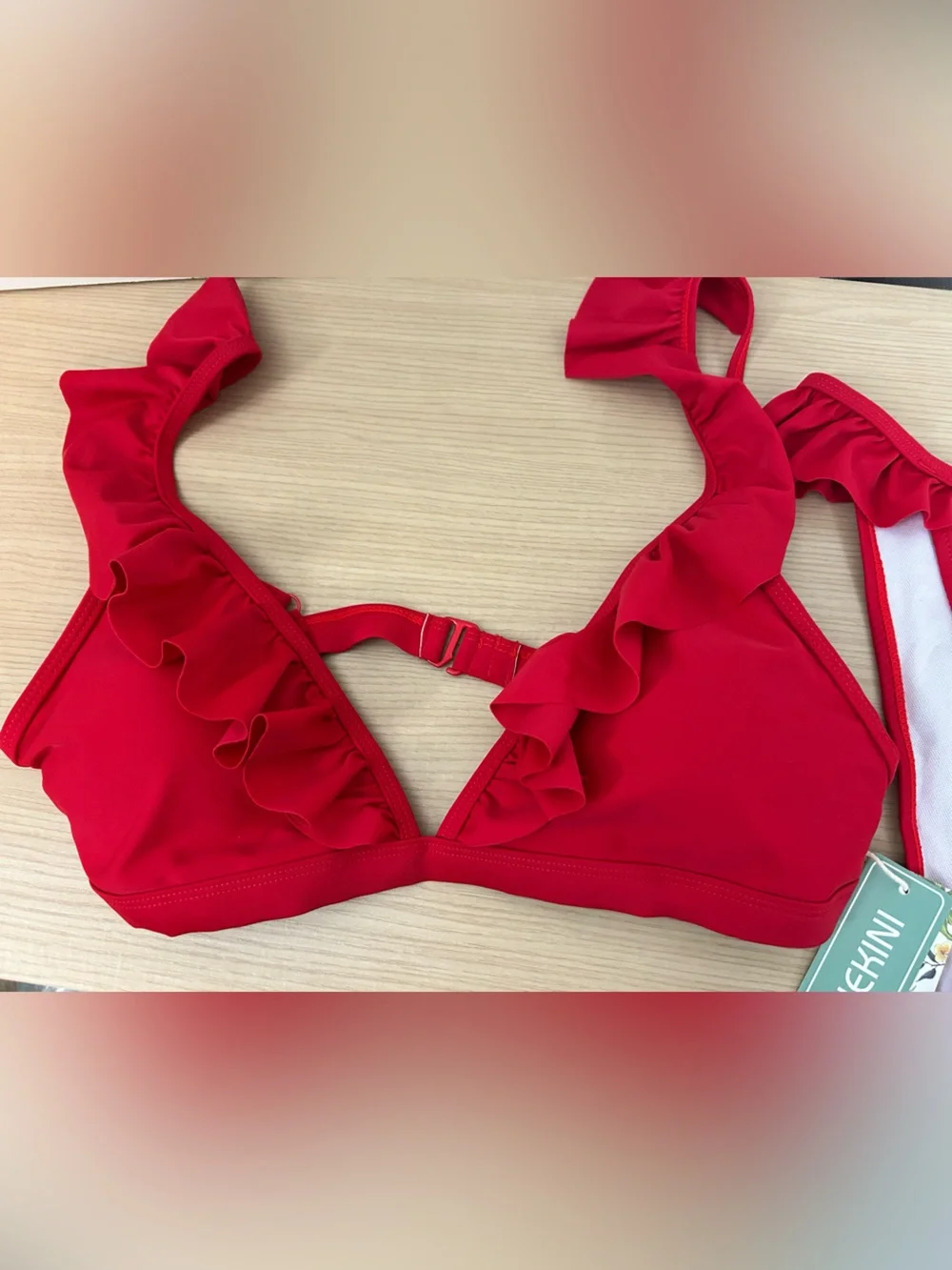 Red Ruffle V-Neck Bikini Set - Women Swim - Picture 5 of 9